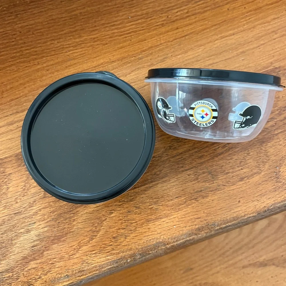 2 Pittsburgh Steelers Clear Small Snack Bowls with Black Lids
